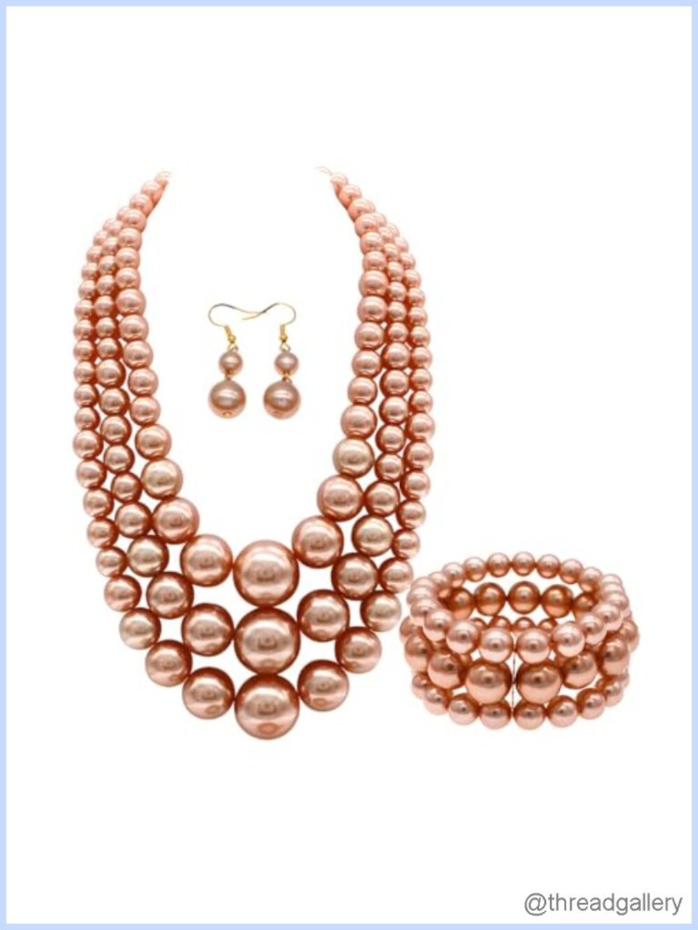 Chunky Imitation Pearl Necklace Earring Bracelet Set 1920s Costume Jewelry